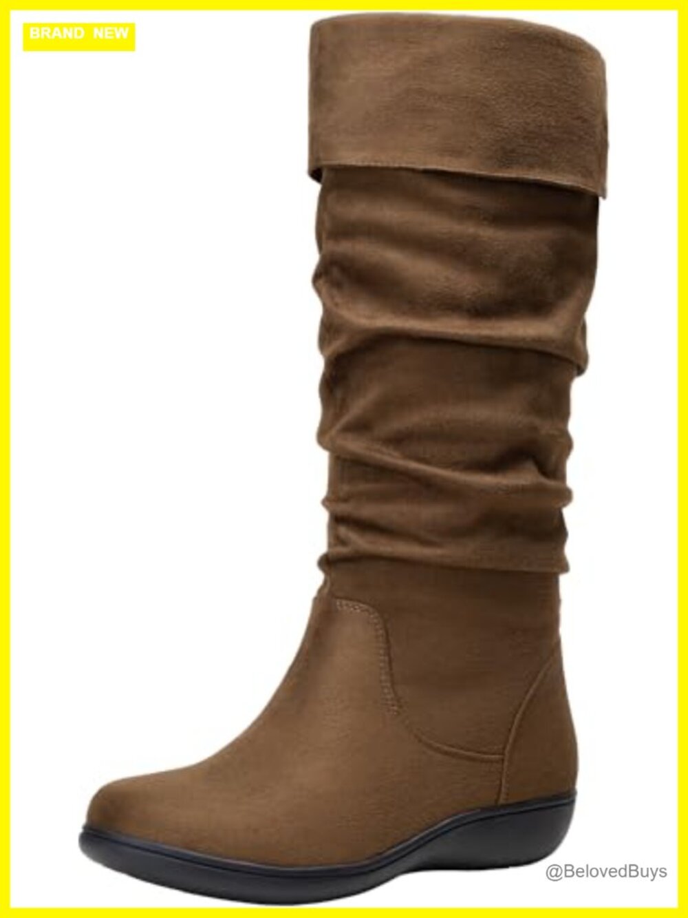 Knee High Slouch Flat Boots Suede Round Toe Pull On Comfort